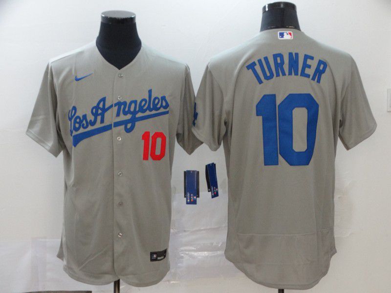 Men Los Angeles Dodgers #10 Turner Grey Nike Elite MLB Jerseys